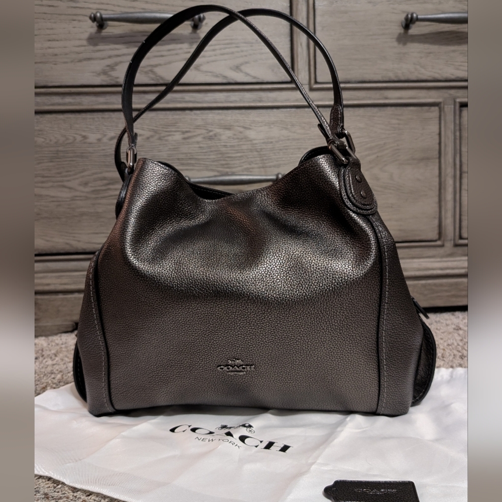 Coach Edie Shoulder Bag 28 Metallic Pebble Leather